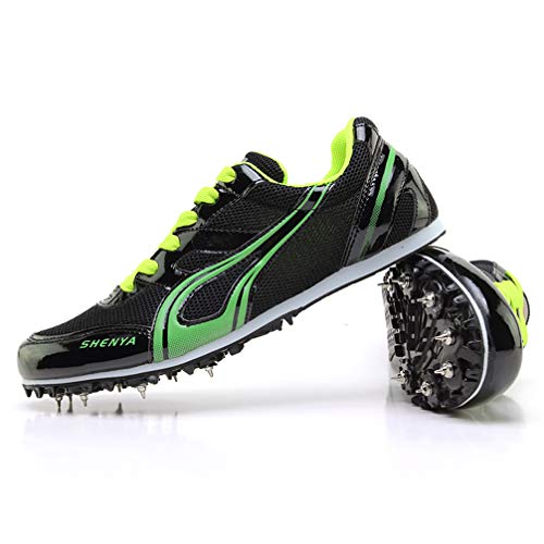 mofeng Track Spikes - Zapatillas de deporte para hombre y mujer, de malla, para atletismo, para niños y niñas, para entrenamiento de carreras con pinchos, color Negro, talla 39 2/3 EU