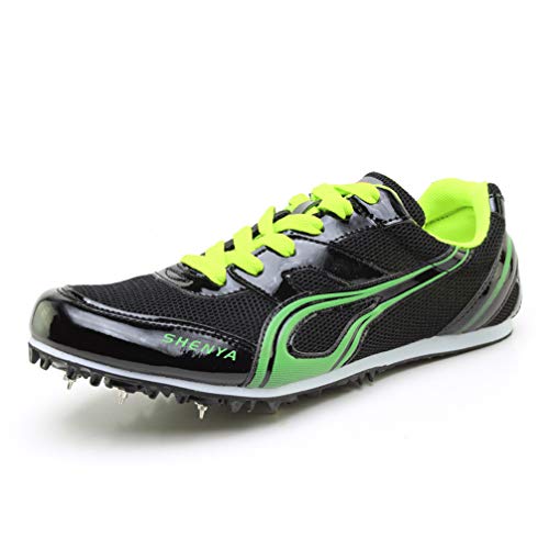 mofeng Track Spikes - Zapatillas de deporte para hombre y mujer, de malla, para atletismo, para niños y niñas, para entrenamiento de carreras con pinchos, color Negro, talla 39 2/3 EU