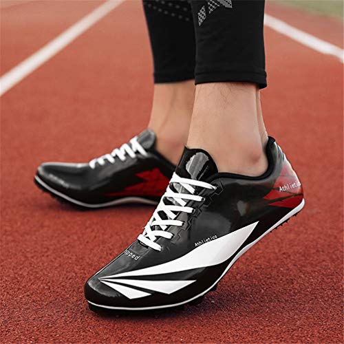 Mofeng - Zapatillas de Deporte Unisex para Correr y Caminar, Resistentes al Desgaste, con Pinchos de Cross Country, Profesionales, para competición, con Triple Salto, Color Negro y Blanco -38