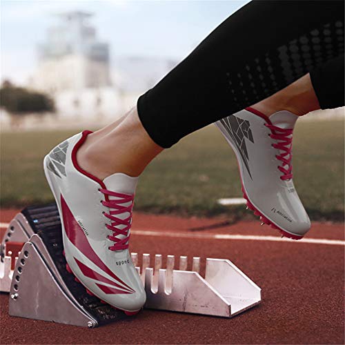 Mofeng - Zapatillas de Deporte Unisex para Correr y Campo, Resistentes al Desgaste, con Pinchos de Cross Country, Profesionales, para competición, con Triple Salto, Color Blanco y Rosa - 39