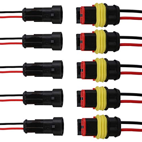 moinkerin 5 Piezas Conectores Electricos 2 Pines Conector de Cable Enchufe Impermeable Empalmes Cables Electricos para Barcos, Motocicletas, Scooters, Camiones, Quads, Bicicletas y Triciclos