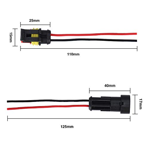 moinkerin 5 Piezas Conectores Electricos 2 Pines Conector de Cable Enchufe Impermeable Empalmes Cables Electricos para Barcos, Motocicletas, Scooters, Camiones, Quads, Bicicletas y Triciclos