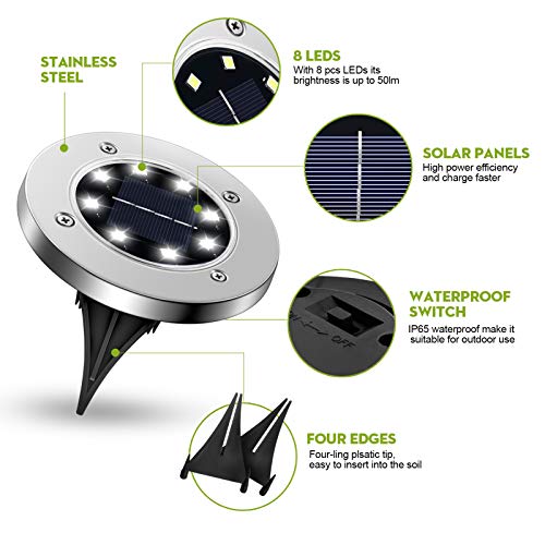 moinkerin 8 Piezas Luces de Tierra Solares Lamparas Solares Jardin Suelo Luces Solares Jardin para Calzada, Césped, Escalón, Valla de Escalera (8LED)