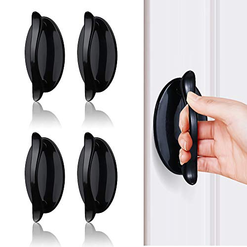 Mokinga Maneta Puerta, Tirador Puerta Exterior, 4 Pcs Tirador De Puerta Adhesivo Negro, Tirador De Plástico Abs Para Puertas y Ventanas, Armarios, Cajones, Armarios