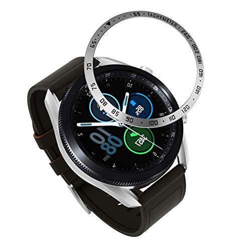MoKo Anillo Protector de Reloj, Compatible con Samsung Galaxy Watch 3 45mm, Acero Inoxidable Resistente a Arañazos, Escala Digital para Proteger la Caja - Plata con Letras Negras
