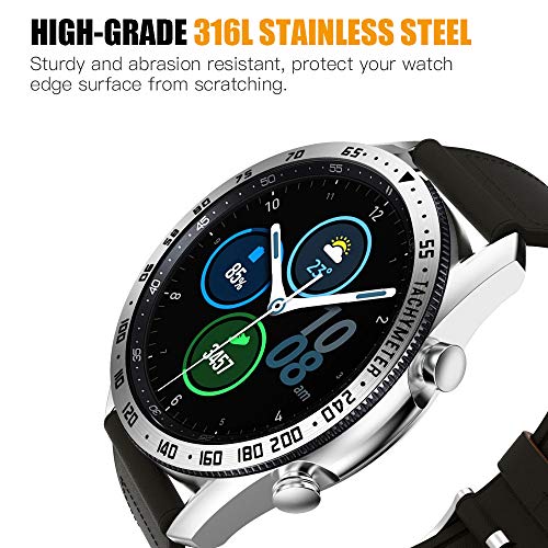 MoKo Anillo Protector de Reloj, Compatible con Samsung Galaxy Watch 3 45mm, Acero Inoxidable Resistente a Arañazos, Escala Digital para Proteger la Caja - Plata con Letras Negras