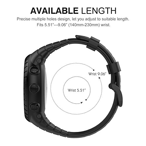 MoKo Banda de Reloj para Suunto Core, Clásico Reemplazo Suave Puño/Pulsera con Cierre de Metal para Suunto Core Smart Watch, se Ajusta a la Muñeca de 5.51 "-9.06" (140mm-230mm), Negro