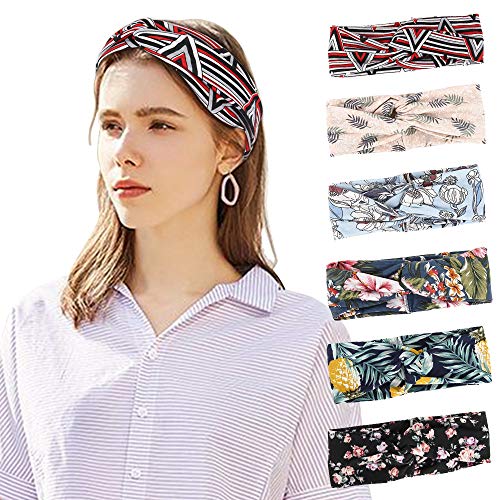 MoKo Cintas de Cabeza para la Mujer, [6 PZS] Bandana Deportiva Elegante de Flora Ligero Sombrero Multi-Uso, Banda de Pelo Transpirable Sin Costura para Ejércicio, Correo, Yoga - Set