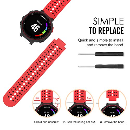 MoKo Forerunner 235/220 / 230/620 / 630/735 Correa - Reemplazo Suave Silicona Watch Band Deportiva Accessorios de Reloj Pulsera Ajustable con Cierre de Clip, Rojo & Negro