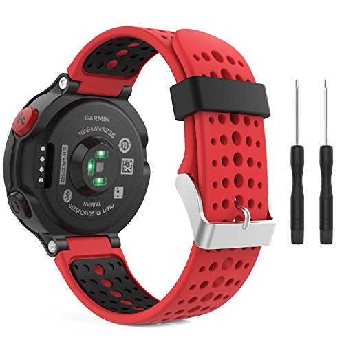 MoKo Forerunner 235/220 / 230/620 / 630/735 Correa - Reemplazo Suave Silicona Watch Band Deportiva Accessorios de Reloj Pulsera Ajustable con Cierre de Clip, Rojo & Negro