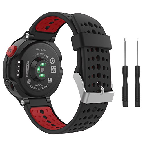 MoKo Forerunner 235/220 / 230/620 / 630/735 Correa - Reemplazo Suave Silicona Watch Band Deportiva Accessorios de Reloj Pulsera Ajustable con Cierre de Clip, Negro & Rojo