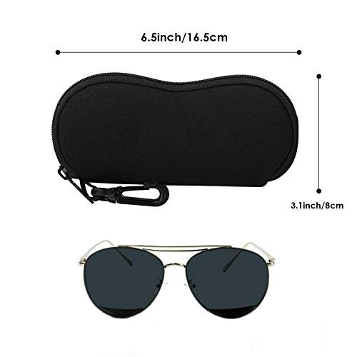 MoKo Funda de Gafas - [Ultra Ligero] Neopreno con Cremallera Almacenaje Lente Suave Sunglasses Case con Clip de Cinturón para Gafas, Bolsa de Llaves, Lápices, Tarjetas, Negro