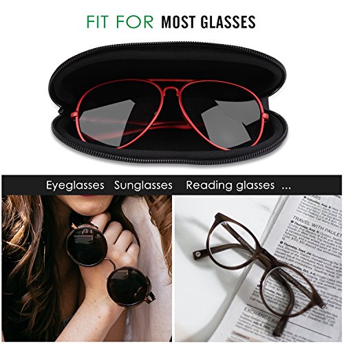 MoKo Funda de Gafas - [Ultra Ligero] Neopreno con Cremallera Almacenaje Lente Suave Sunglasses Case con Clip de Cinturón para Gafas, Bolsa de Llaves, Lápices, Tarjetas, Negro