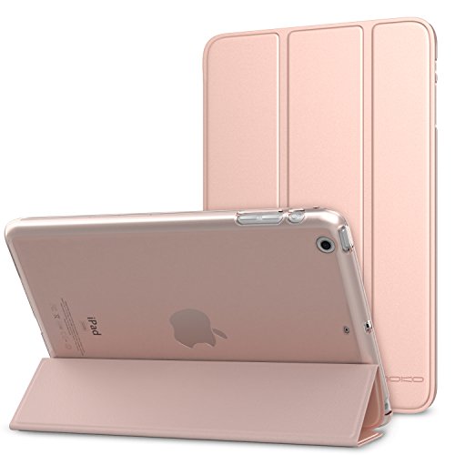 MoKo Funda para iPad Mini 3/2 / 1 - Lightweight Función de Soporte Protectora Plegable Smart Cover Trasera Transparente Durable (Auto Sueño/Estela) - Rosa Dorada