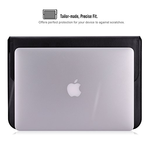 MoKo MacBook Air/MacBook Pro Funda - Sleeve Bag Maletín de Cuero Imitado Cover Case para Apple MacBook Air/MacBook Pro 13 Pulgadas Loptop ect. con Card Slot, Bolsillo y Fieltro, Negro
