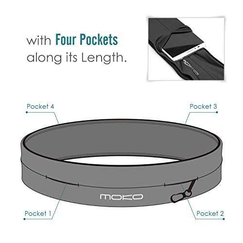 MoKo Riñoneras Belt Universal - Deportivo Cinturón de Correr de 4 Bolsillos para Ejercicios, Fitness, Gimnasio para iPhone 7 / 6S / Galaxy J7 / S9 / S7 Edge/Xiaomi Redmi 5 / Redmi 5 Plus,S, Rojo