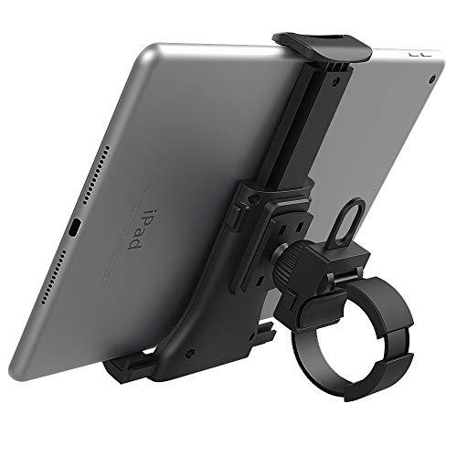 MoKo Soporte Móvil de Bicicleta, Monte Ajustable para Teléfono Gritorio de 360 Grados para iPhone 11 Pro MAX, iPad 10.2" 2019, Galaxy S20 6.2" para Bici, Moto, Cinta de Correr ect. - Negro