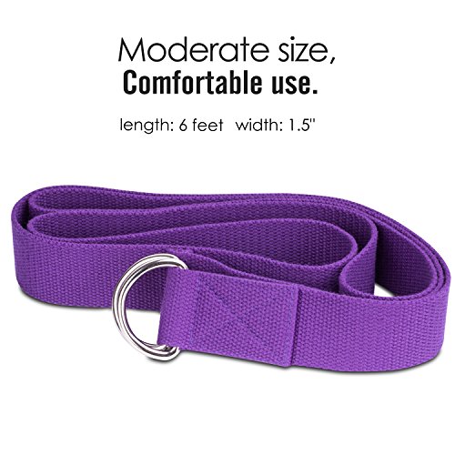 MoKo Yoga Correa - [2 Pzs] Durable Algodón Suave de Estiramiento Fitness Ejercicio Físico Band con D-Ring Metal & Strap Belt 6ft para Mejora de la Flexibilidad, Terapia Física - Morado