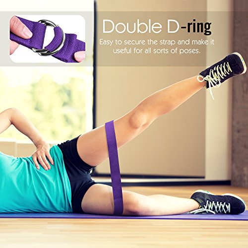 MoKo Yoga Correa - [2 Pzs] Durable Algodón Suave de Estiramiento Fitness Ejercicio Físico Band con D-Ring Metal & Strap Belt 6ft para Mejora de la Flexibilidad, Terapia Física - Morado