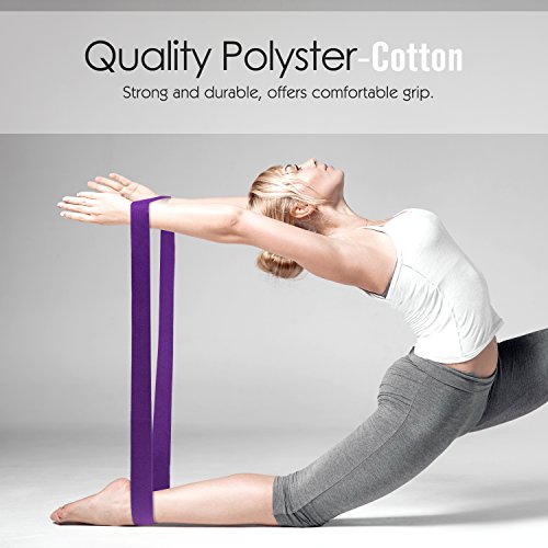 MoKo Yoga Correa - [2 Pzs] Durable Algodón Suave de Estiramiento Fitness Ejercicio Físico Band con D-Ring Metal & Strap Belt 6ft para Mejora de la Flexibilidad, Terapia Física - Morado