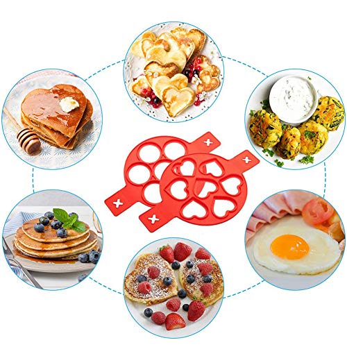 Molde de silicona antiadherente para tortitas, con 7 agujeros, para huevos redondos, magdalenas, tortitas, color rojo, 2 unidades Molde de silicona antiadherente para tortitas, con 7 agujeros, para huevos redondos, magdalenas, tortitas, color rojo, 2 unidades