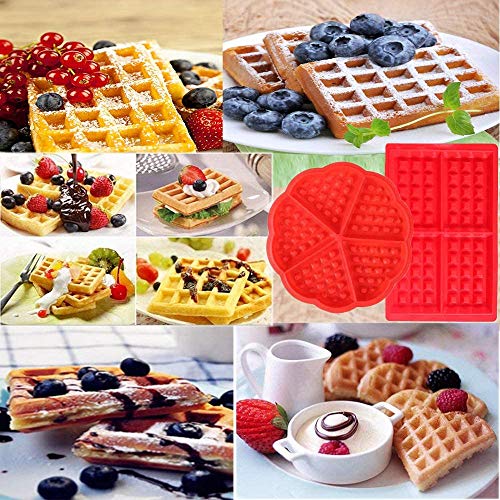 Molde de silicona con forma de gofre para hornear pasteles, chocolate, galletas, gofres, bueno para adelgazar gofres y recetas de desayuno, color rojo