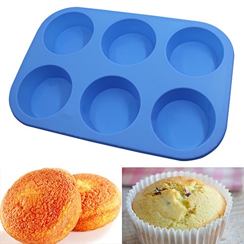 Molde de silicona para magdalenas de 6 tazas, Sourceton, 3 paquetes de moldes antiadherentes, flexibles, moldes para magdalenas, lavavajillas, horno, microondas y horno seguro