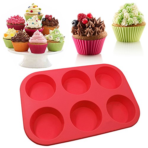Molde de silicona para magdalenas de 6 tazas, Sourceton, 3 paquetes de moldes antiadherentes, flexibles, moldes para magdalenas, lavavajillas, horno, microondas y horno seguro Molde de silicona para magdalenas de 6 tazas, Sourceton, 3 paquetes de moldes antiadherentes, flexibles, moldes para magdalenas, lavavajillas, horno, microondas y horno seguro