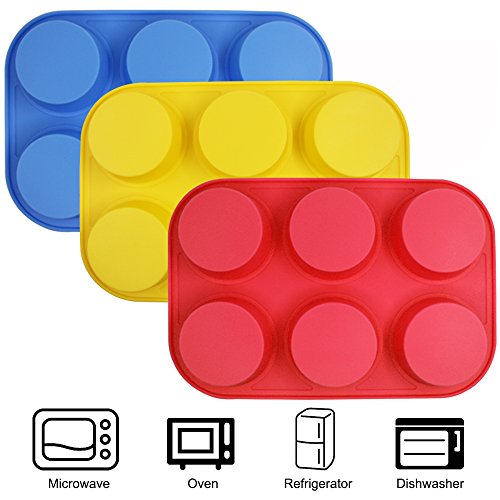 Molde de silicona para magdalenas de 6 tazas, Sourceton, 3 paquetes de moldes antiadherentes, flexibles, moldes para magdalenas, lavavajillas, horno, microondas y horno seguro Molde de silicona para magdalenas de 6 tazas, Sourceton, 3 paquetes de moldes antiadherentes, flexibles, moldes para magdalenas, lavavajillas, horno, microondas y horno seguro