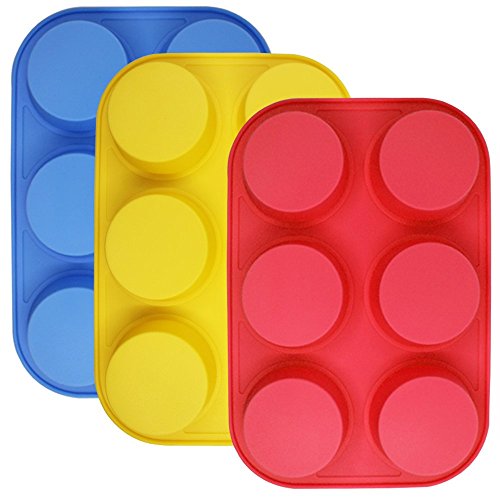 Molde de silicona para magdalenas de 6 tazas, Sourceton, 3 paquetes de moldes antiadherentes, flexibles, moldes para magdalenas, lavavajillas, horno, microondas y horno seguro Molde de silicona para magdalenas de 6 tazas, Sourceton, 3 paquetes de moldes antiadherentes, flexibles, moldes para magdalenas, lavavajillas, horno, microondas y horno seguro