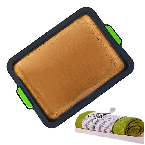 Moldes para Brownies de silicona Bandeja para hornear para brownies - Molde Rectangular para Tartas Brownie Pan Antiadherente Cuadrado de Accesorio para Hornear, 34x24cm