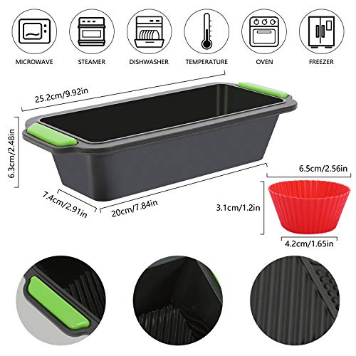 Moldes para Hornear Pan Antiadherentes 12 en 1 Kit, Moldes de panadería, moldes de Pan Rectangular, Silicona moldes no pegajosos para tortas y Pan caseros+10 Moldes de cupcake reutilizables Moldes para Hornear Pan Antiadherentes 12 en 1 Kit, Moldes de panadería, moldes de Pan Rectangular, Silicona moldes no pegajosos para tortas y Pan caseros+10 Moldes de cupcake reutilizables