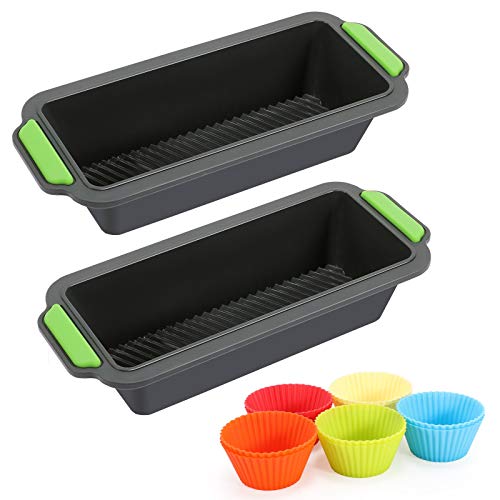 Moldes para Hornear Pan Antiadherentes 12 en 1 Kit, Moldes de panadería, moldes de Pan Rectangular, Silicona moldes no pegajosos para tortas y Pan caseros+10 Moldes de cupcake reutilizables