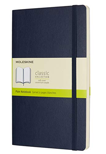 Moleskine - Cuaderno Clásico con Páginas Lisas, Tapa Blanda y Goma Elástica, Azul (Sapphire Blue), Tamaño Grande, 192 Páginas