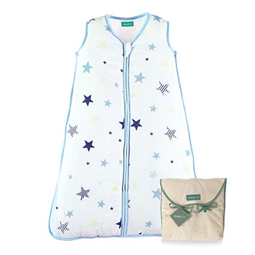 molis&co. Saco de Dormir para bebé. Ideal para Entretiempo e Invierno. 0-6 Meses. 2.5 TOG. Súper Suave y cálido. Estampado de Estrellas. Unisex. Muselina Premium.