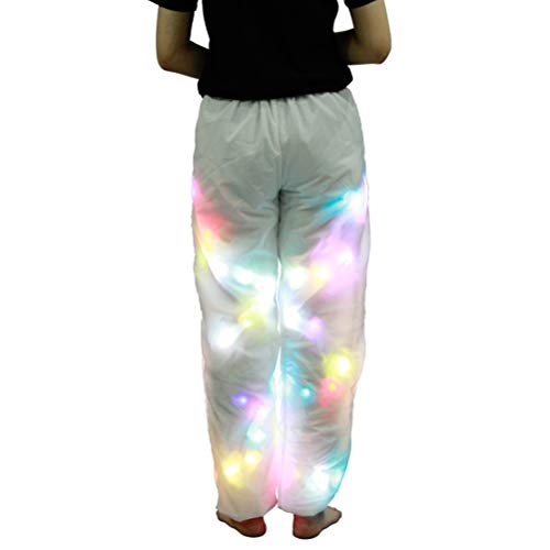 MoLiYanZi Mujeres Hombres Pantalones de luz LED Víspera de Todos los Santos Vistoso Luminoso Pantalones Blancos Partido Pantalones Casuales Accesorios de Baile Ropa de Fiesta, XL