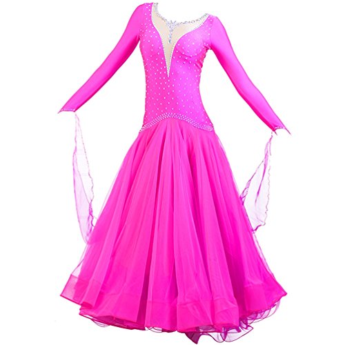 MoLiYanZi Vestuario de Baile Waltz Modern Performance para Mujeres con Vestidos de Competencia Disfraces de Baile de Salón, Rose Red, XXXL