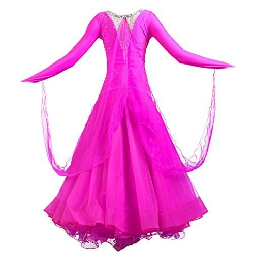 MoLiYanZi Vestuario de Baile Waltz Modern Performance para Mujeres con Vestidos de Competencia Disfraces de Baile de Salón, Rose Red, XXXL