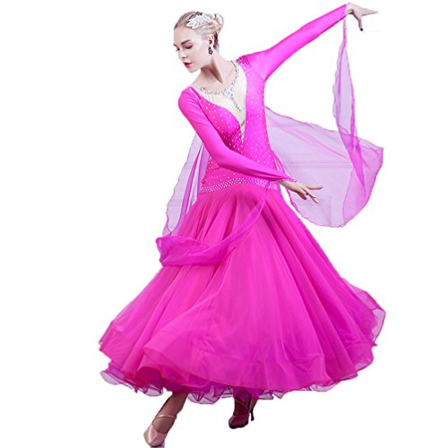 MoLiYanZi Vestuario de Baile Waltz Modern Performance para Mujeres con Vestidos de Competencia Disfraces de Baile de Salón, Rose Red, XXXL