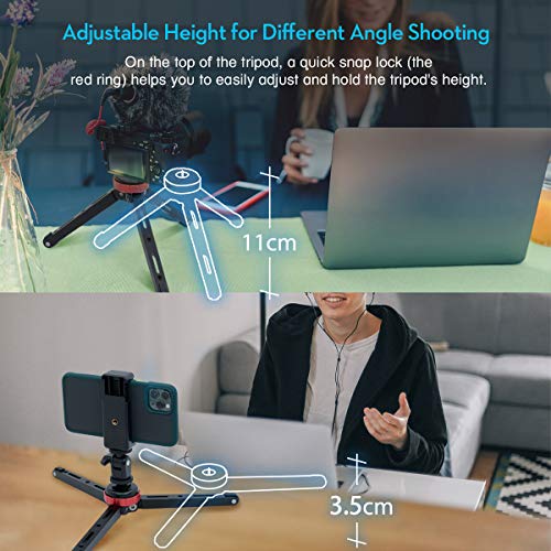 Moman Tripode de Mesa para Camara Reflex, Mini Tripode dslr con Rosca 1/4 y 3/8, Tripode para Gimbal Estabilizador de 3 Ejes, Tripode Pequeño Camara Reflex con Carga Máxima de 80 kg, Material Aluminio