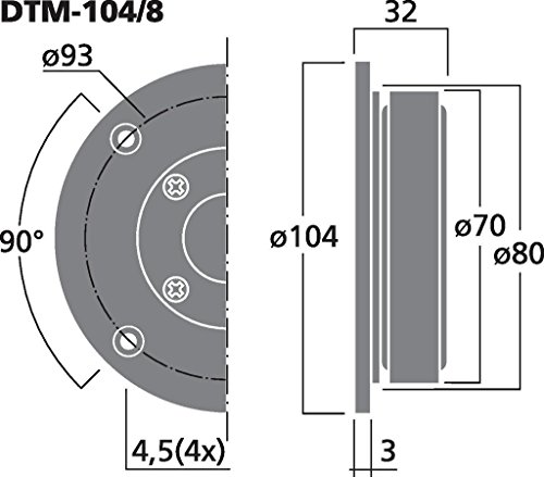 Monacor - Altavoz tipo tweeter domo (100 WMAX, 45 WRMS, 8 Ohm)