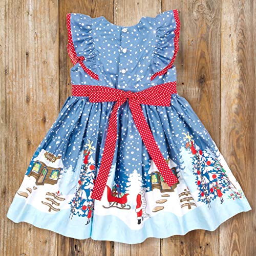 Moneycom❤ Bambin Bebé Niñas Navidad Papá Noel Impresión Arco Vestido Princesa Ropa 2019 Nuevo Producto Lindo Cómodo Azul Claro azul claro 6-12 Meses