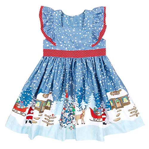 Moneycom❤ Bambin Bebé Niñas Navidad Papá Noel Impresión Arco Vestido Princesa Ropa 2019 Nuevo Producto Lindo Cómodo Azul Claro azul claro 6-12 Meses