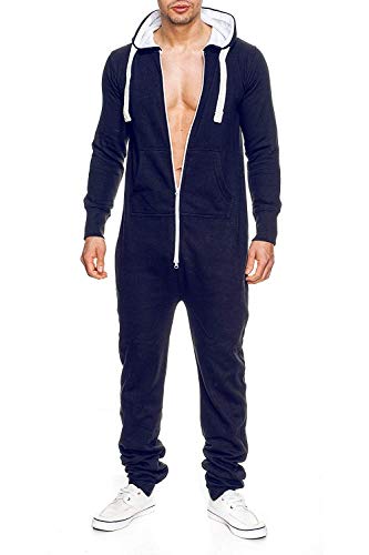 Mono de forro polar para hombre, traje de chándal para hombre, bonito y elegante, con capucha, ropa de dormir azul oscuro1 M