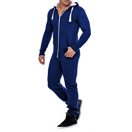 Mono de forro polar para hombre, traje de chándal para hombre, bonito y elegante, con capucha, ropa de dormir azul oscuro1 M