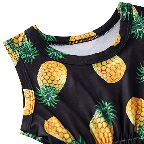 Mono para bebé con Mameluco con Cuello Redondo y borlas Body para niñas pequeñas Mono Corto con Estampado de piña Amarilla para Park Street Outfit Set con Diadema 6-12 Meses