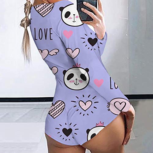 Monos Mujer Estampado Fresa Mono Corto de Manga Larga para Mujer Camiseta Ropa de Dormir Mono Body Trajes caseros