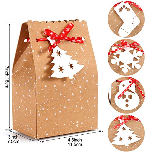 MonQi 30 Pieces Gran Capacidad Bolsas de Papel Navideñas con 30 Etiquetas Navideñas y Cinta Navideña, Caja de Papel de Navidad Fácil de Plegar para Decoraciones Navideñas (4.5 "x 3" x 7 ")