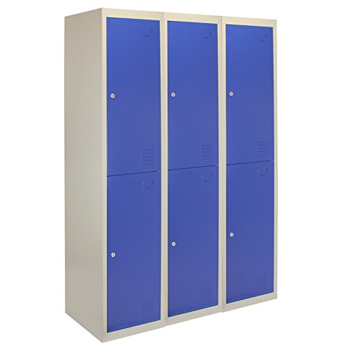 MonsterShop - 3 Taquillas para Ensamblar con 2 Puertas Azules de Acero 45cm x 114cm x 180cm para Escuelas, Gimnasios y Vestuarios