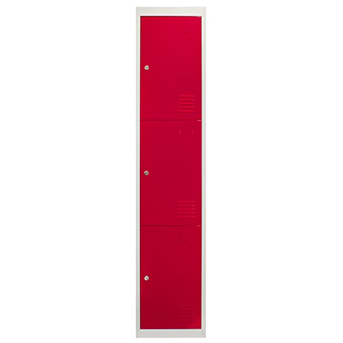 MonsterShop - 3 Taquillas para Ensamblar con 3 Puertas Rojas de Acero 45cm x 38cm x 180cm para Escuelas, Gimnasios y Vestuarios